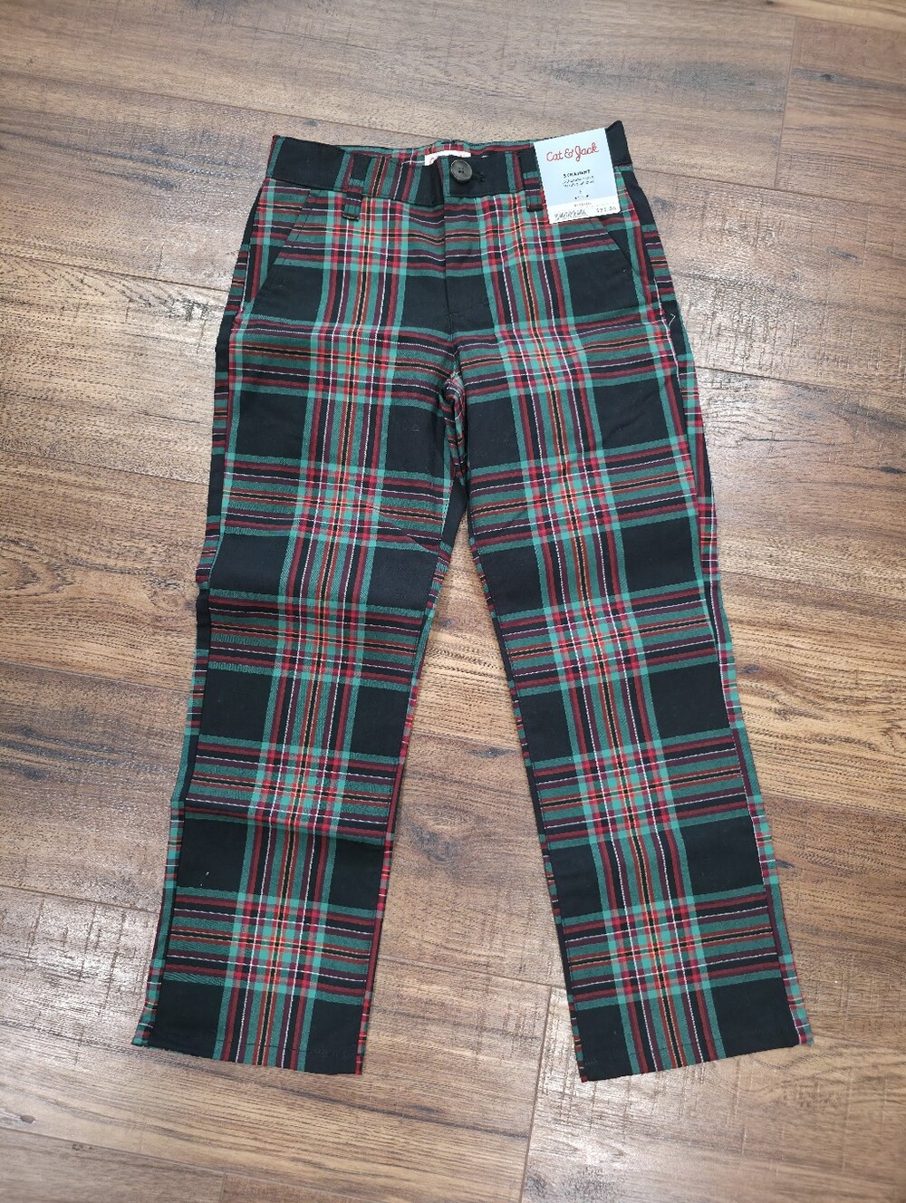 Cat & Jack Black Red Green Plaid Chinos 6